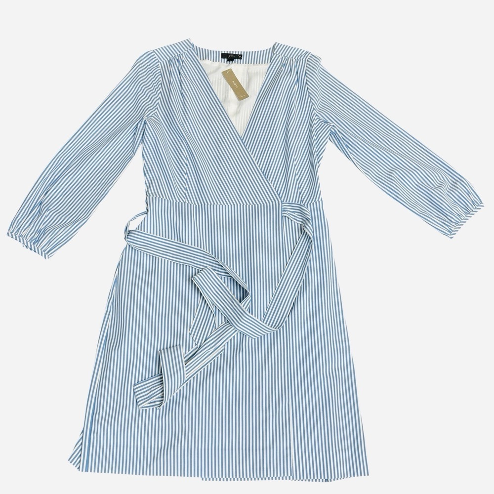 NWT J. Crew Wrap Dress Women's Size 4 Striped Cotton Poplin Blue White  Lined - Picture 10 of 16